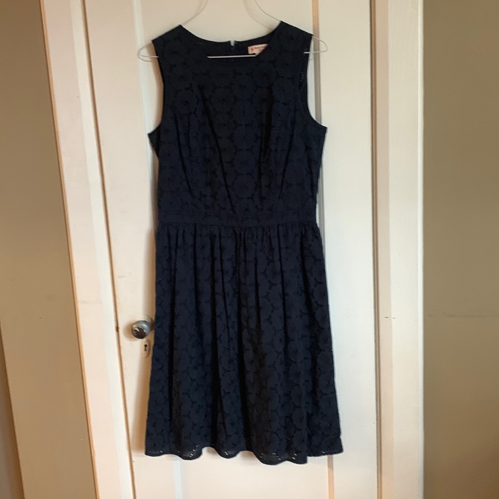 Brooks Brothers Navy Geometric Floral Dress, 100% Cotton